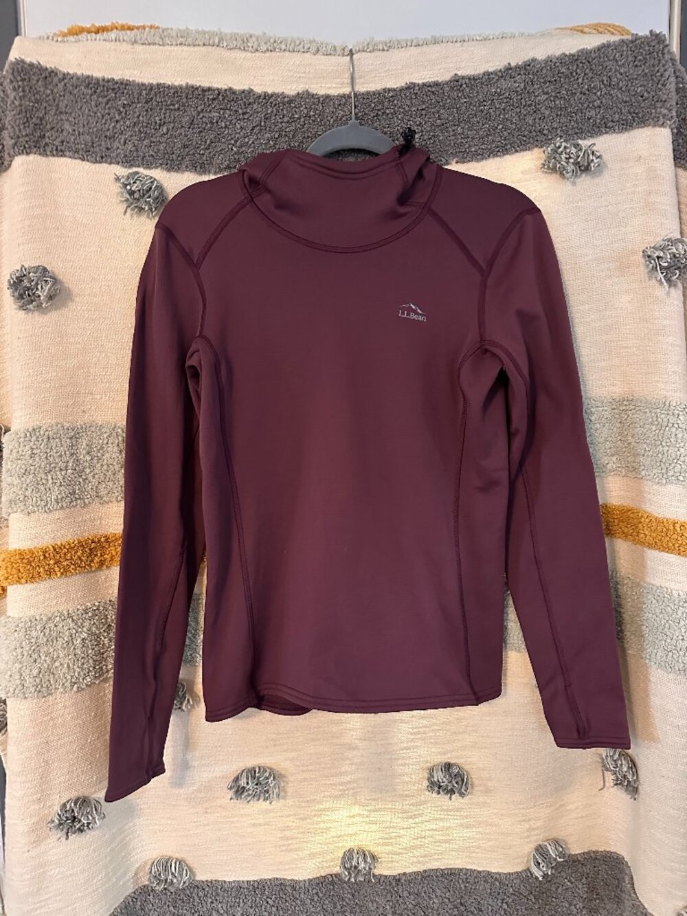 L.L. Bean Boundless Grid Fleece Pullover Hoodie Plum Burgundy - S Reg